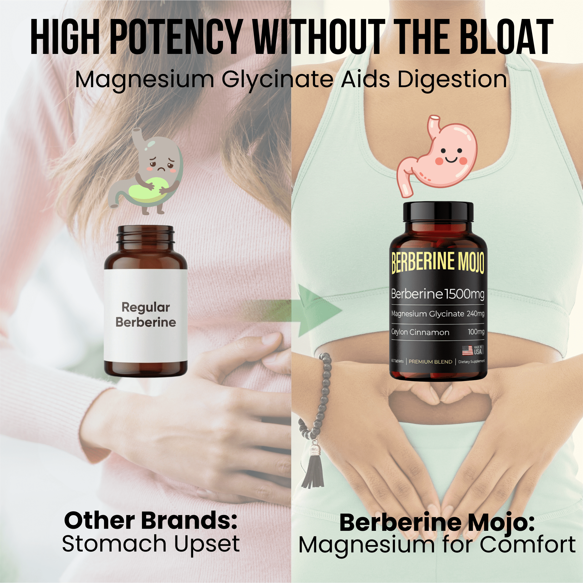 Berberine 1500mg Supplement with Magnesium Glycinate & Ceylon Cinnamon, Weight Management, Glucose & Metabolism Support, Made in USA, 60 Tablets
