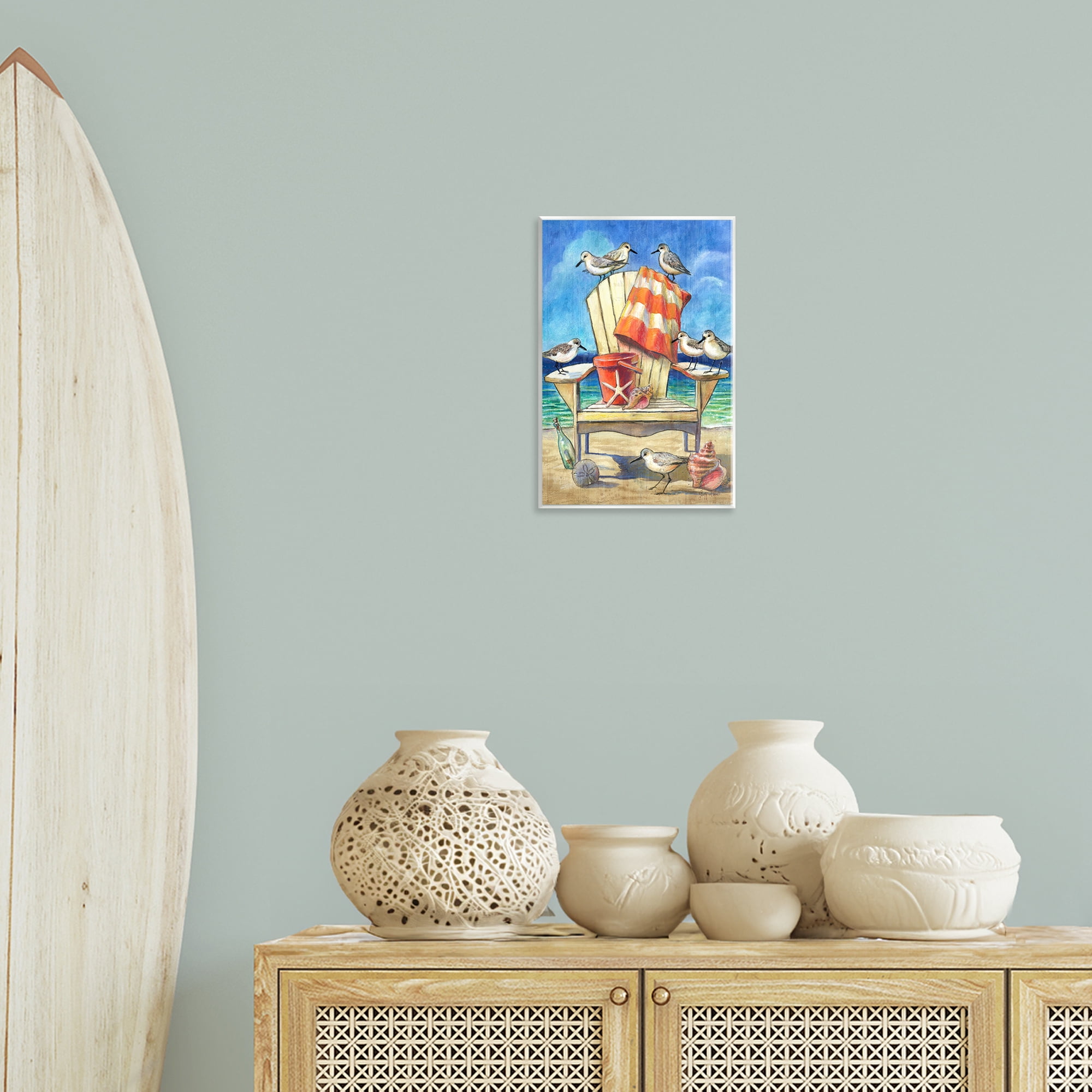 Stupell Industries Summer Beach Chair Seagulls Nautical & Beach Painting Unframed Art Print Wall Art, 10 x 15
