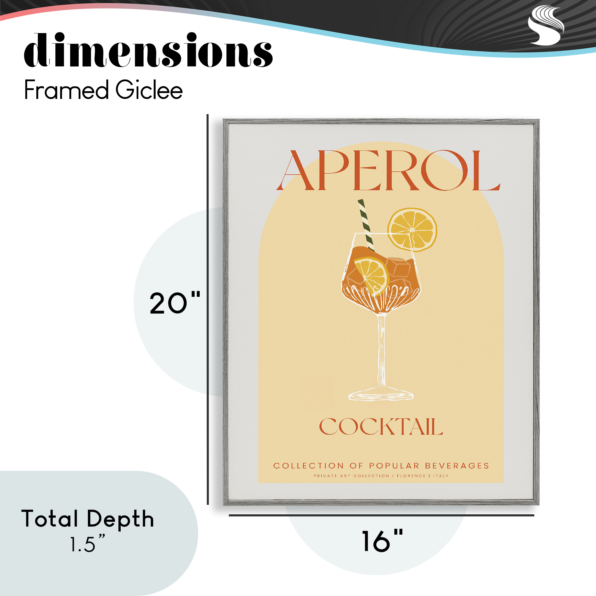 Stylish Retro Aperol Cocktail Gray Framed Giclee Art, design by Lil' Rue