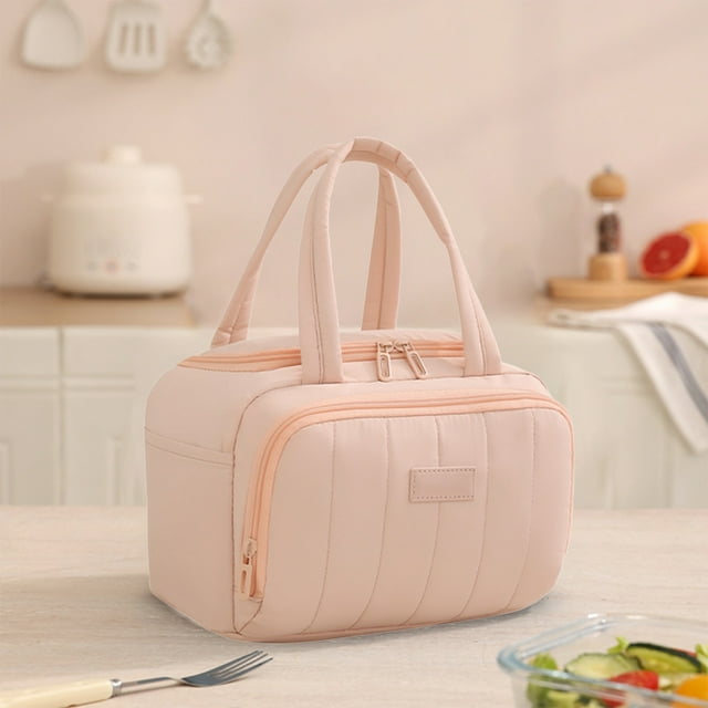 Bolsa Aislante para Almuerzo Caja Enfriadora Impermeable, Tote de Tela Congelable con Correa de Hombro Ajustable, Azul Marino Rosa Beige Azul, 26x17x15.5cm