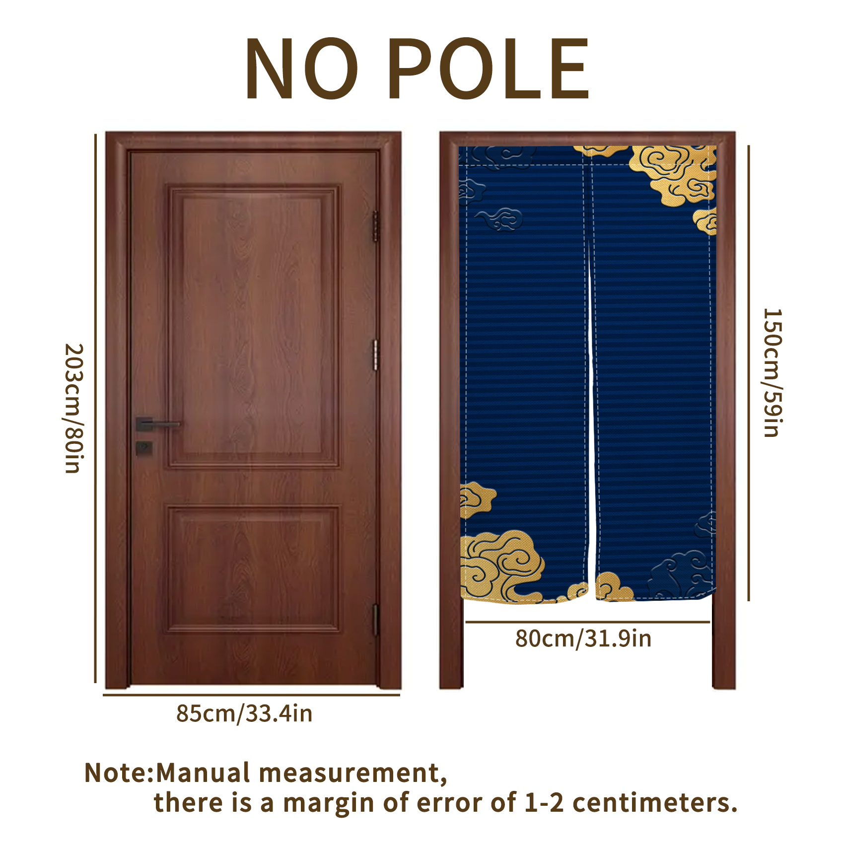 Noren Doorway Curtain Japanese Style Gold Cloud Printed Linen Window Treatment Door Tapestry for Home Decoration 33.5"x67",Navy Blue