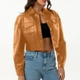 thumbnail image 5 of Feancey Women Faux Leather Cropped Jacket Button Down Casual Motorcycle Jackets Fashion PU Coat Outdoor Windproof Crop Jacket with Pockets Khaki XL, 5 of 9