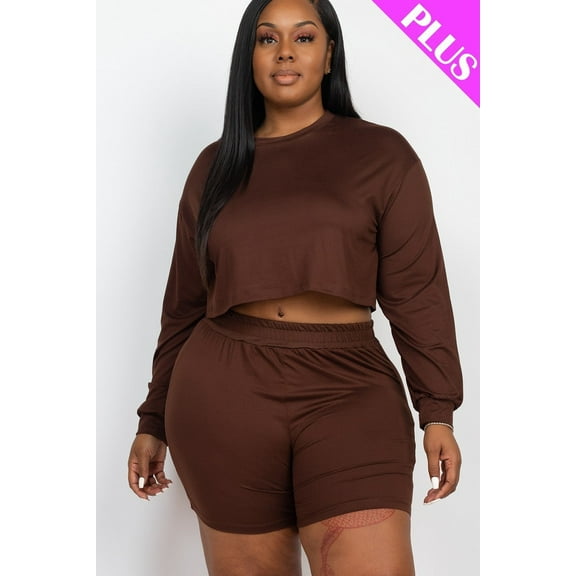 Plus Size Cozy Crop Top And Shorts Set