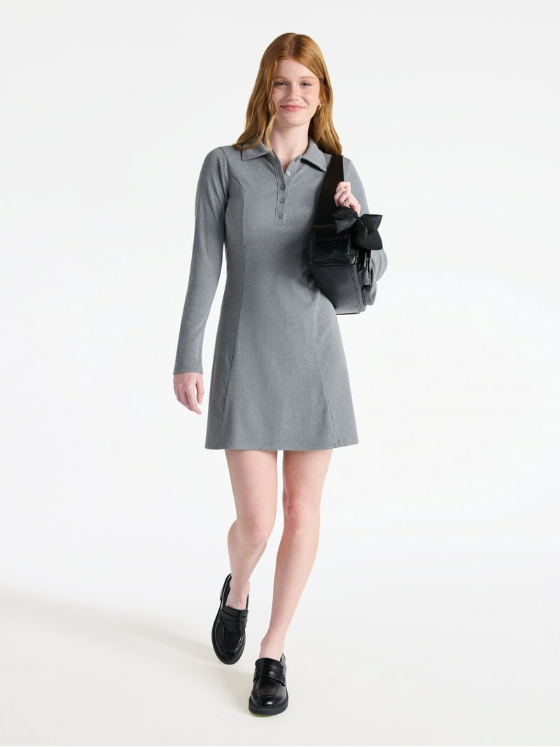 No Boundaries Ribbed Polo Dress with Long Sleeves, Women's - Walmart.com No Boundaries Ribbed Polo Dress with Long Sleeves, Women's - Walmart.com