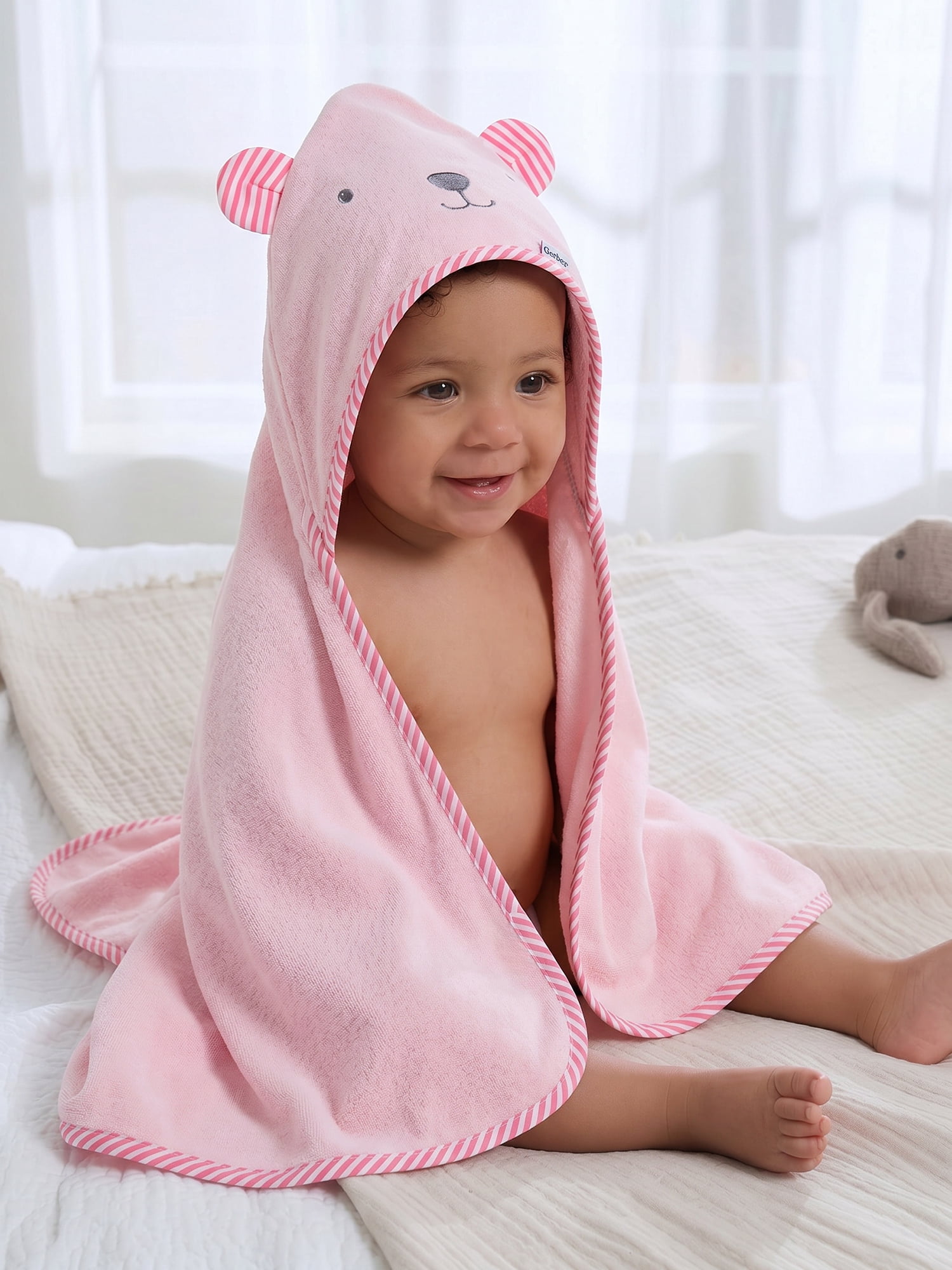 Gerber Baby Girl Pink Absorbent Hooded Towel, One Size