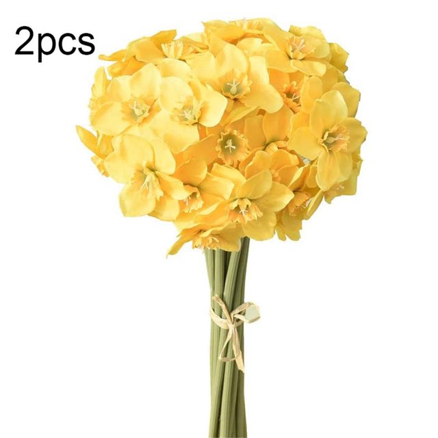 Narciso artificial paquete simulación floral decoración boda fiesta tela flor falsa, amarillo 2 piezas Vogacara HA9002-02B