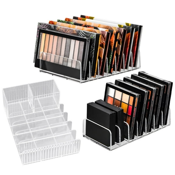 Acrylic Makeup Organizer, Clear Makeup Storage Box with Dividers for Compact Powder, Eyeshadow Palettes, and Blush, 3 Pcs Set, Ideal for Vanity or Bathroom Storage