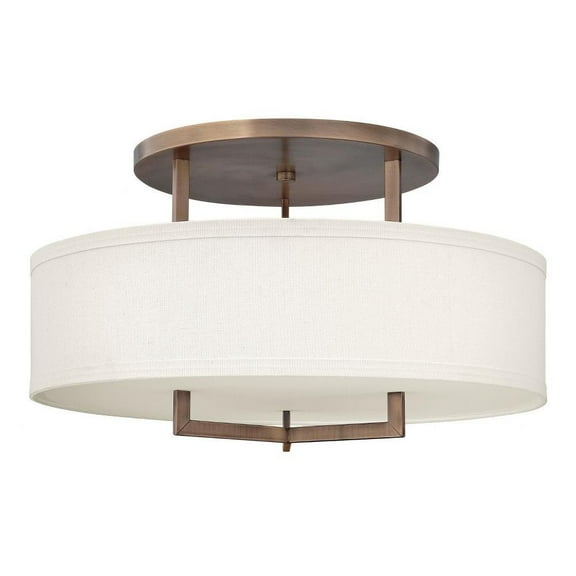 3 Light Large Semi-Flush Mount in Transitional Style 26 inches Wide By 14.5 inches High-Brushed Bronze Finish-Incandescent Lamping Type Bailey Street