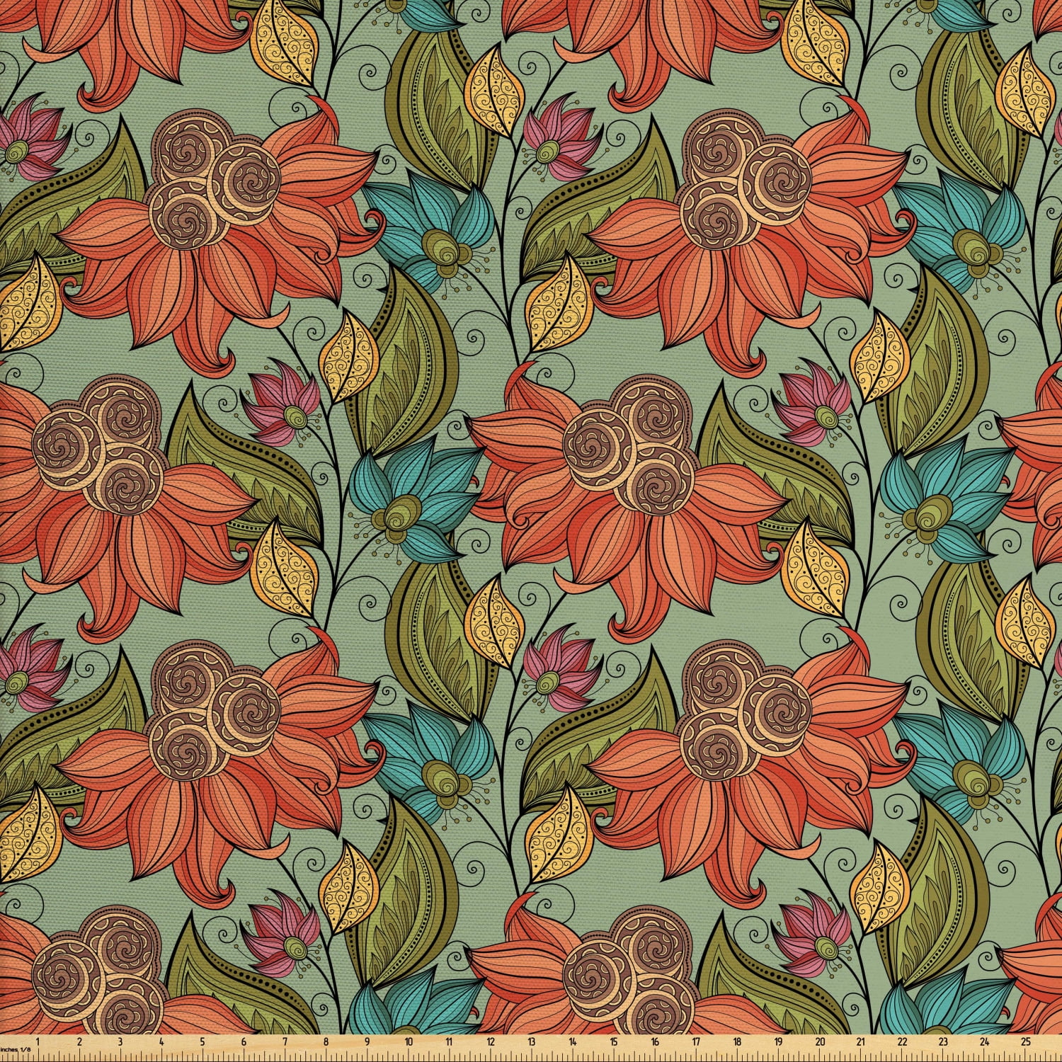 Leaf Fabric by The Yard, Flourishing Nature Pattern Rich in Color with