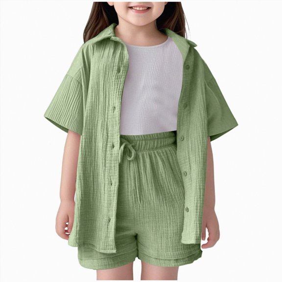 Hessimy Infant Toddler Baby Girl Summer T Shirt Shorts Outfits Short Sleeve Tee Tops Clothes Set,Infant Soft(Light Green,9-10 Years)