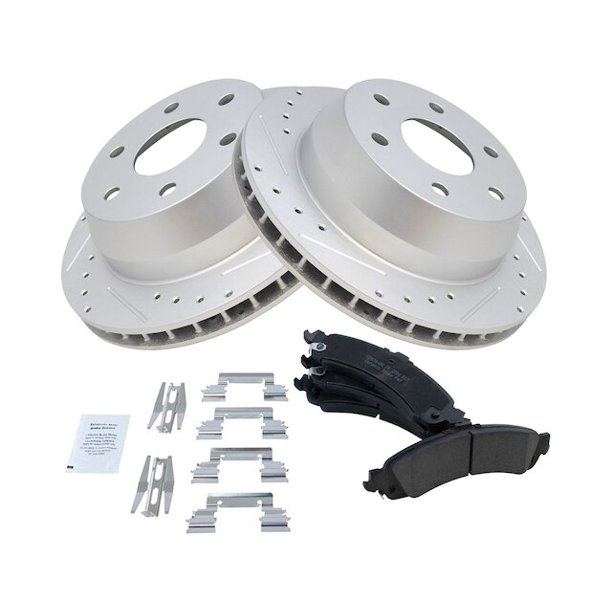 Rear Ceramic Brake Pads and Cross Drilled and Slotted Rotor Kit 6 Lug