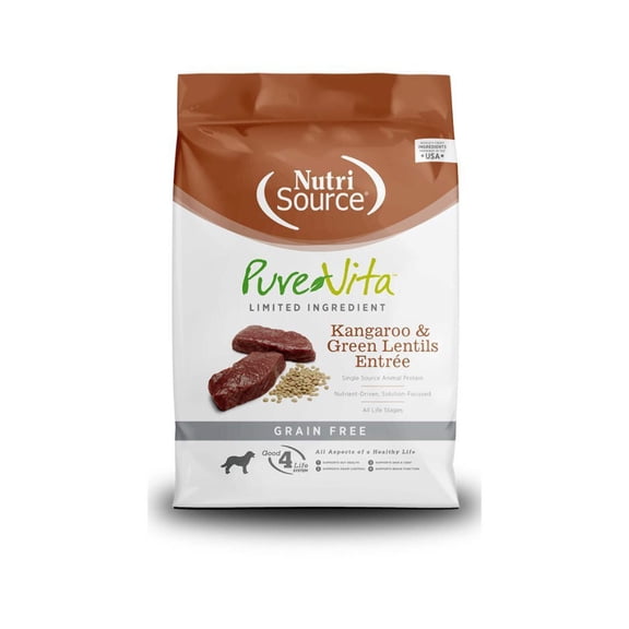 NutriSource PureVita Grain Free For All Life Stages Kangaroo & Green Lentils Entree Dog Food 25 lb