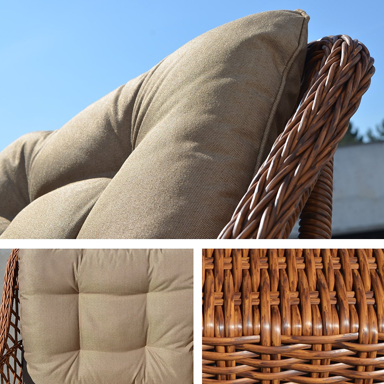 Sunny 5pc Wicker Rattan Table Chair Patio Sofa Furniture Set with Cushions Outdoor Garden W/ 3 Swivel Revolving Chairs and 2 Tables