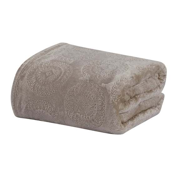 Plazatex Caesar Embossed Decorative Super Soft Throw Blanket for Sleep/Decor 2 Pack 50" x 60" Taupe