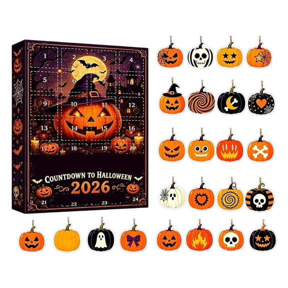 9.06“ 2026 Halloween Advent Calendar Decorations, 24Pcs Mini Pumpkin Hanging Ornaments Countdown Box, Spooky Surprise Gift Box for Halloween Party Supplies