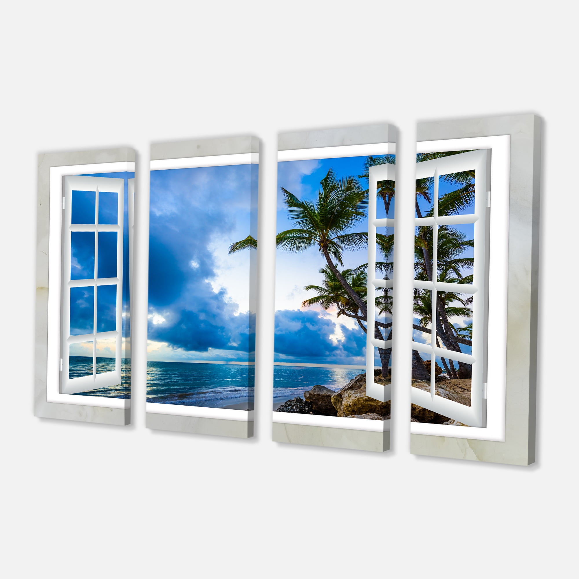 Designart 'Window Open to Cloudy Blue Sky ' Oversized Landscape Wall Art Print