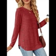 thumbnail image 3 of Blusas de Larga con Cuello Redondo para Mujer, Blusas Holgadas con Botones para Otoño e Invierno 2025. Rojo L, 3 of 10