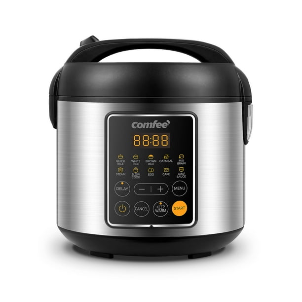 COMFEE' - Arrocera compacta, 10 en 1 de acero inoxidable multicocina, máquina de arroz rápida, olla lenta, vaporizador y calentador, 2 cuartos de galón, 8 tazas (cocidas) / 4 tazas (sin cocinar), 10