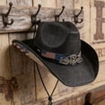 thumbnail image 5 of BiFandian Straw Cowboy Hat for Men and Women, US Flags Western Cowgirl Hat, Stylish Woven Wide Brim Cap with Decorative Bands, Suitable for Outdoor Activities & Casual Wear, Black, 5 of 5