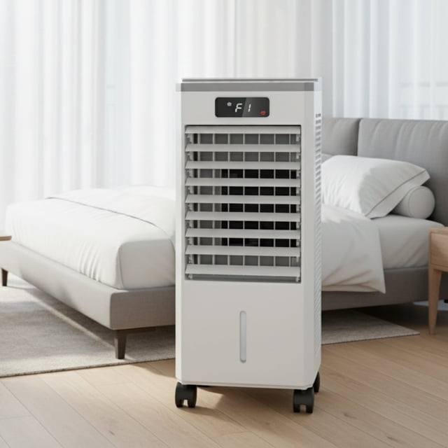 YUSAZENS Small Portable Evaporative Cooler 1.84 Gal Indoor Air Cooler Remote Control 3 Speeds White Compact Quiet Cooler for Home Bedroom