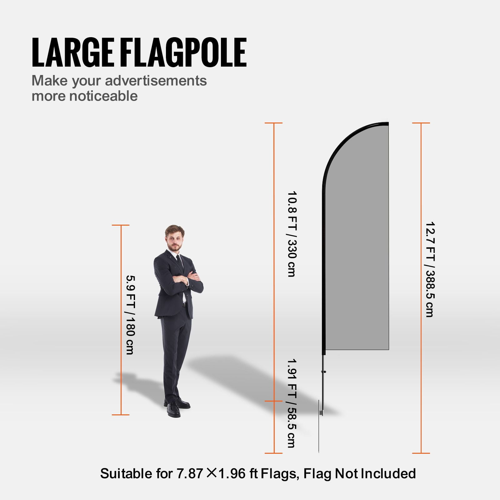 Dranite 12.7 FT Feather Flag Pole Kit 2-Pack, Swooper Design with Ground Stakes for Advertising