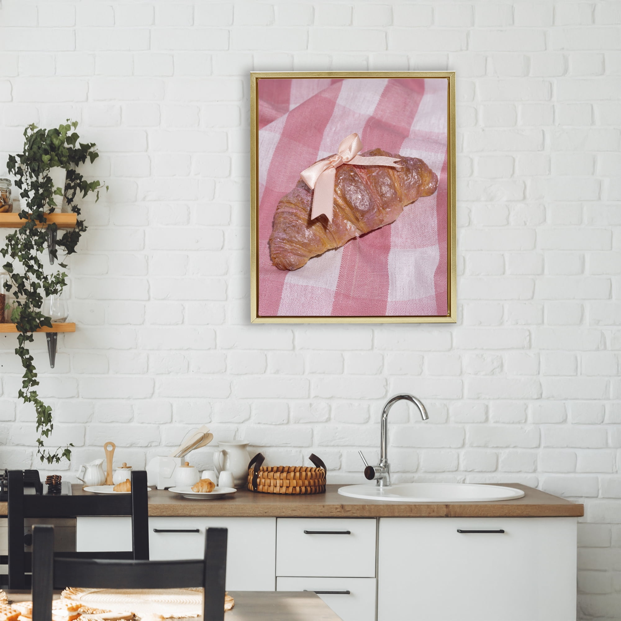 Stupell Industries Glam Ribbon Croissant Gold Framed Floater Canvas Wall Art, design by LISH Creative