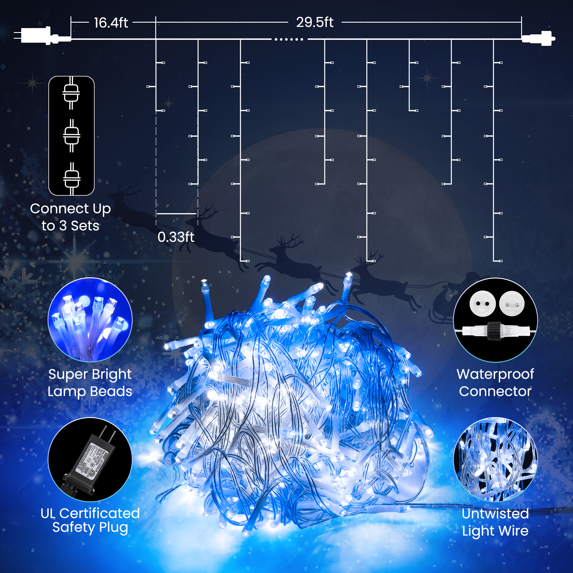 Toodour 360 LED White & Blue Icicle Christmas Lights photo 3