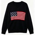 thumbnail image 7 of Zylanna Women's Knit Pullover, Long Sleeve V Neck American Flag Jacquard Warm Loose Fit Casual Sweater for Daily Wear Black, 7 of 7