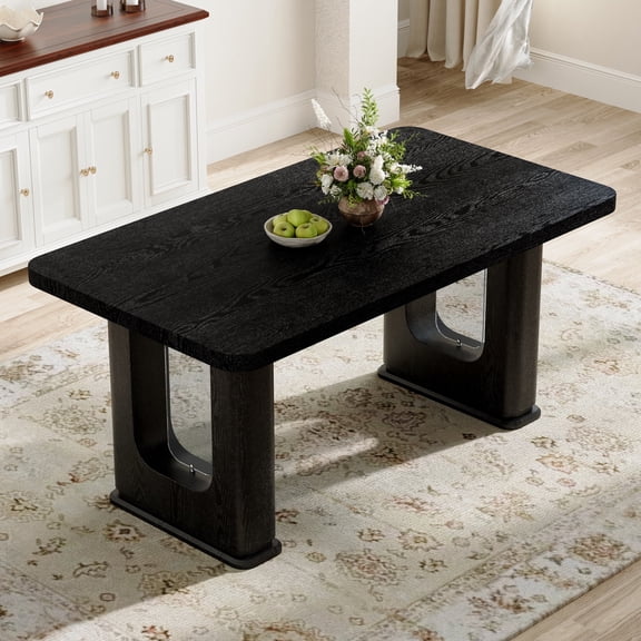 Oufan 64.5" Rectangular Dining Table, Wooden Dining Table with Inset Glass Legs, Modern Minimalist Kitchen Table for Dining Room