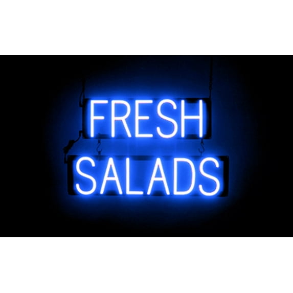 SpellBrite FRESH SALADS LED Sign for Business. 24.1" x 15.0" Blue FRESH SALADS Sign Has Neon Sign Look With Energy Efficient LED Light Source. Visible from 500+ Feet, 8 Animation Settings.