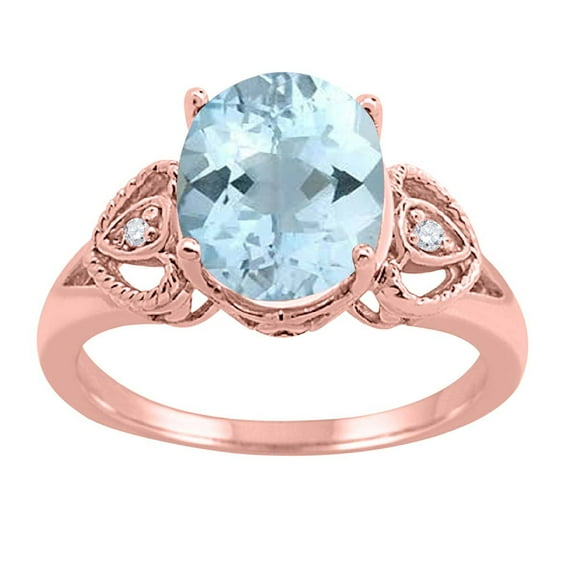 Mauli Jewels Rings for Women 2.42 Carat Oval Aquamarine and Diamond Ring 4-Prong 10K Rose Gold