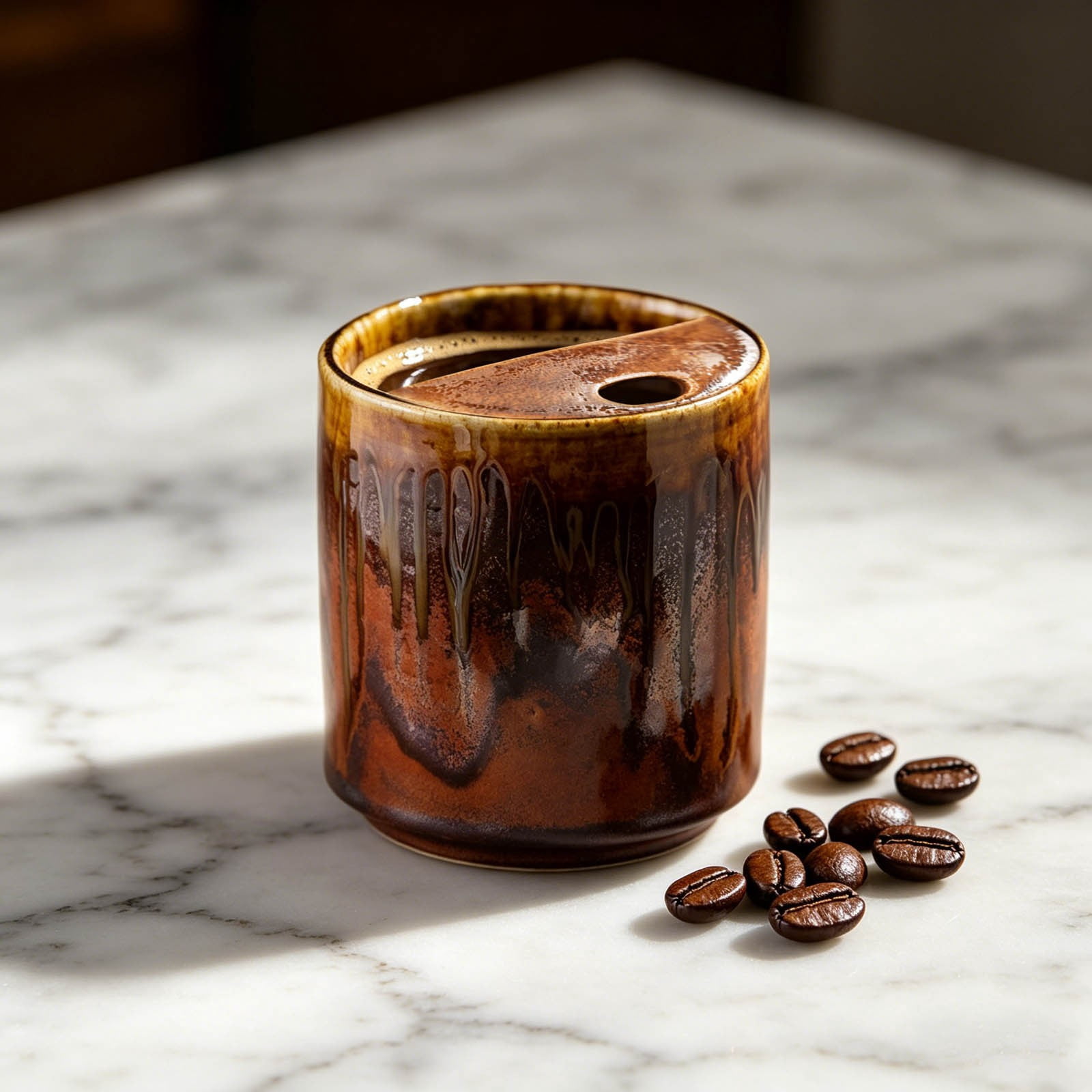 QIUXUJ-1pc Retro Ceramic Espresso Cup with Straw, Vintage Style Thick Wall Porcelain Coffee Mug, Small Demitasse Cup for Home Kitchen Cafe Daily Coffee Drinking (Brown)