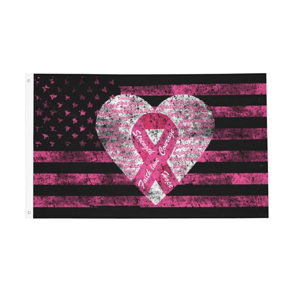 Pink Ribbon Breast Cancer Us Flag 3x5 Ft Outdoor Indoor With Grommet Garden Yard Banner Decorative Sign
