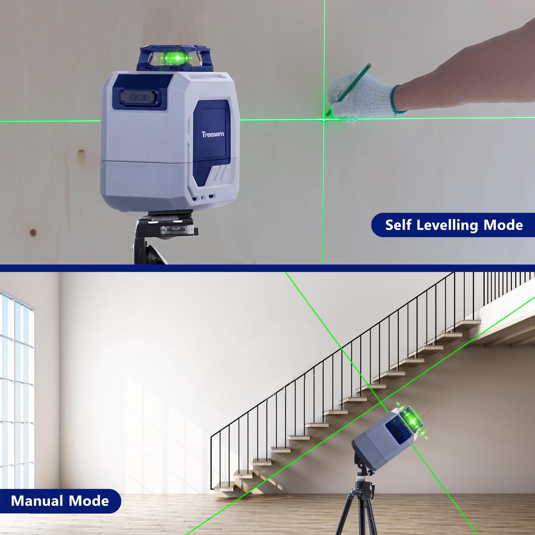 5 Line Laser Level, 100ft/30m, IP54 Waterproof, with Self-leveling and Manual Mode, including Magnetic Bracket, Rechargeable Battery