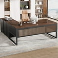 thumbnail image 4 of Finmind 63-Inch L-Shaped Desk, Modern Executive Desk with Mobile File Cabinet,Dark Walnut & Black, 4 of 7