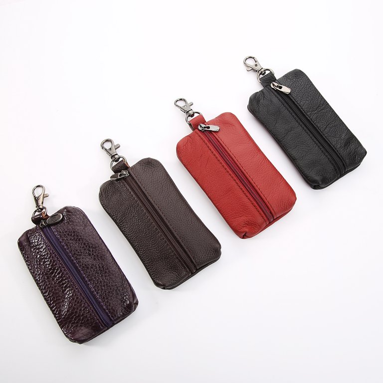 Wine Red Unisex Genuine Leather Key Case Wallet Pouch Bag Keychain