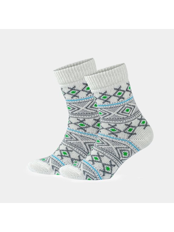Women's Alpaca Wool Crew Vintage Socks with Nordic Pattern | 2 Pairs | Model: 2057