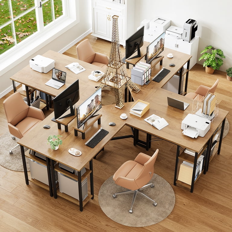 GUNAITO 61" L-Shaped Gaming Desk with Storage, Natural Wood photo 7
