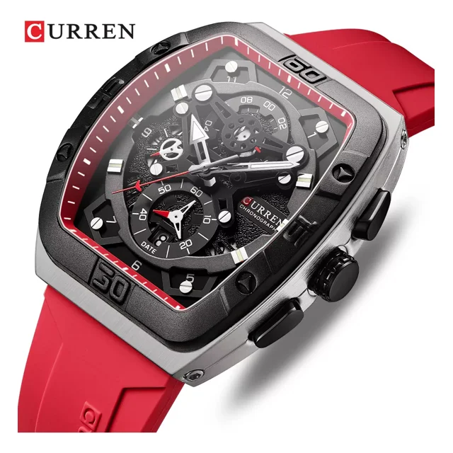 Relojes De Cuarzo De Lujo Curren Calendar Chronograph Color De La Correa Rojo