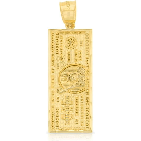 Floreo 10k Yellow Gold $1,000,000 One Million Dollar Bill Religious Pendant Small