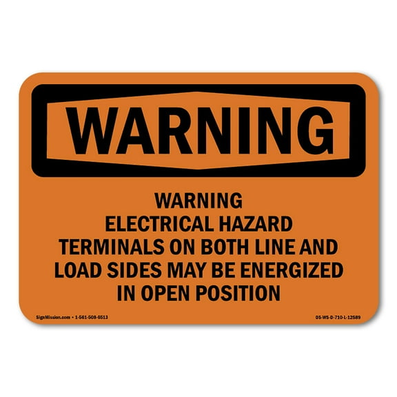 SignMission OS-WS-A-1218-L-12589 12 x 18 in. OSHA Warning Sign - Warning Electrical Hazard Terminals on Both