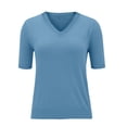 thumbnail image 4 of VISALY Womens Short Sleeve Sweater Casual Summer V Neck Pullover Tops Knit Sweater Blouse Lightweight Sweater Shirts Crop Tops Business Casual Outfit Beach Vacation Clothes Sky Blue S, 4 of 9