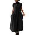 thumbnail image 2 of ClodeEU Women's Sleeveless Round Neck Linen Blend Maxi Dress with Pockets, Casual Loose A-Line Long Dress Black,Women's Plus L, 2 of 7