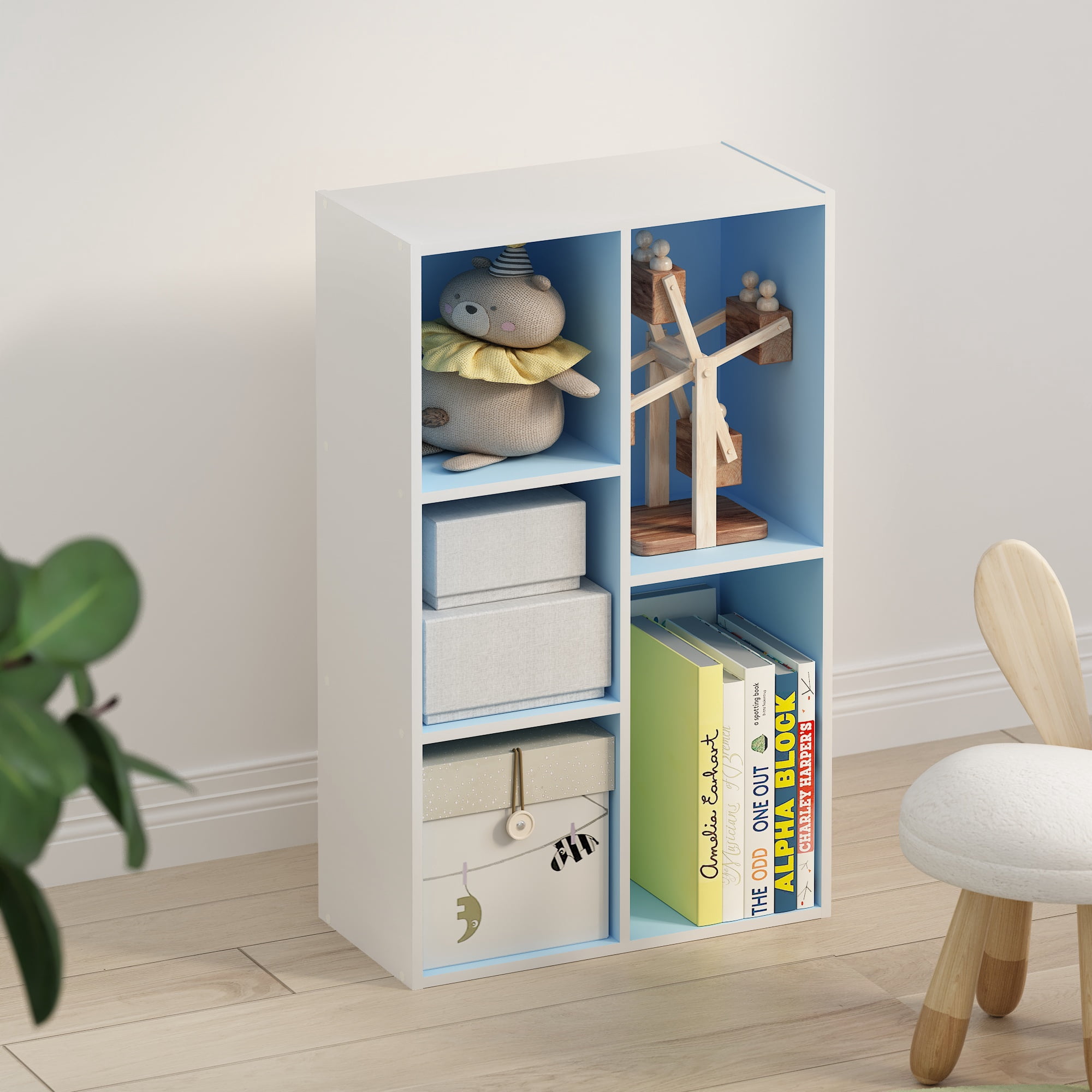Furinno Tomi Organizer Bookcase, Bookshelf, 5-Cube, Light Blue
