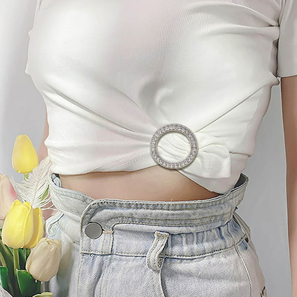 T-Shirt Clip Buckle | Alloy Pearl Rhinestone Round Scarf Holder | Fashion Clothes Corner Knotted Button | Lightweight Electroplated | Fits Silk Scarves | 1-Pack | 1.2 Inch Diameter