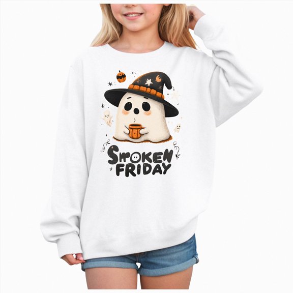 Towmus Girl Sweatshirts Halloween Ghost Cute Print Shirt Long Sleeve Pullover 6-12 Years Fall Tops