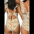 thumbnail image 3 of Traje de Baño de una Pieza con Volantes para Mujer, Cuello en V, Cordones, Color S, 3 of 6