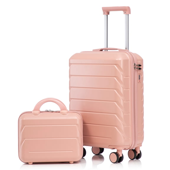 JERFIT 2-Piece Pink ABS Hardshell Spinner Luggage Set with 20" Carry-On & 14" Cosmetic Case, TSA Lock, 360° Wheels