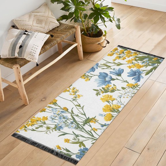 Yayeee Runner Rug for Bedroom 2'x6' Machine Washable Hallway Non Slip Mat, Yellow Floral