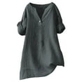 thumbnail image 3 of Women's Short Sleeve T-shirt Women'S Travel Ready Button Down Shirt - Wrinkle-Free Linen Top,Gray Women's Short sleeve T-shirt 2XL, 3 of 9